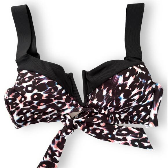 Sanctuary Stay Cool Leopard Print V-Wire Bralette Swim Top | Size S, Black Multi - Picture 3 of 11